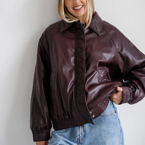 Oversized Faux Leather Bomber