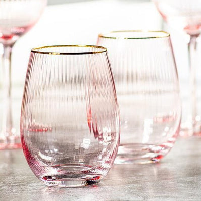 Optic Stemless Wine Glass w Gold Rim