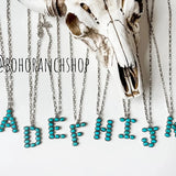 Western Turquoise Oval Stone Initial Necklace