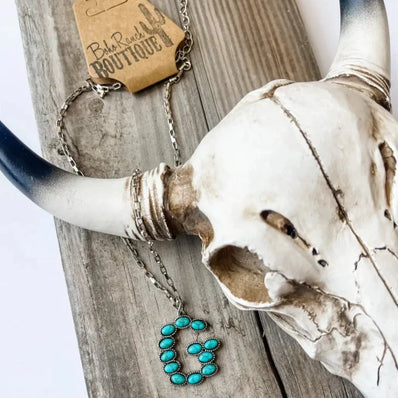 Western Turquoise Oval Stone Initial Necklace