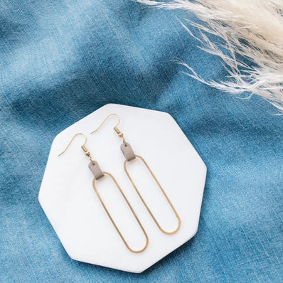 Leather & Brass Oval Accent Earrings