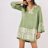 Embroidered Palm Tree Dress