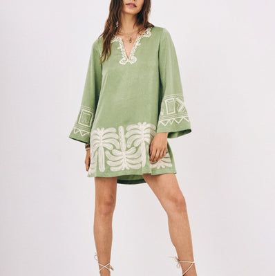 Embroidered Palm Tree Dress