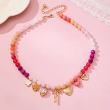 Pastel Beaded Bow Heart Charm Necklace