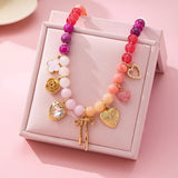 Pastel Beaded Bow Heart Charm Necklace