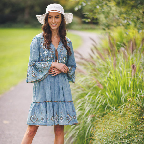 Emma Embroidered Denim Dress
