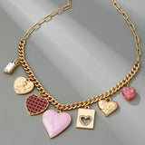 Pink Rhinestone Heart Charm Necklace