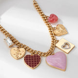 Pink Rhinestone Heart Charm Necklace