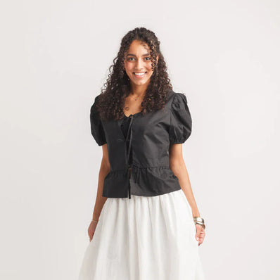 Puff Sleeve Tie Front Top