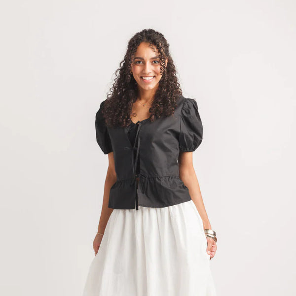 Puff Sleeve Tie Front Top