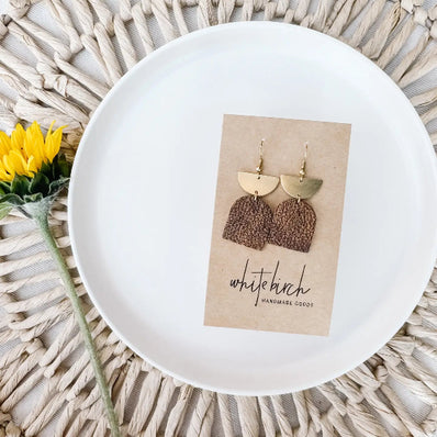Leather & Brass Half Moon Arch Earrings