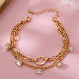 Rectangle Stone Heart Layered Charm Bracelet