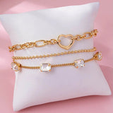 Rectangle Stone Heart Layered Charm Bracelet