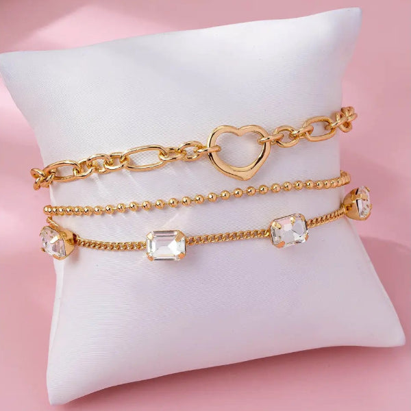 Rectangle Stone Heart Layered Charm Bracelet