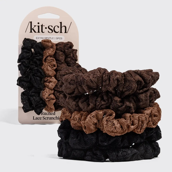 Ruched Lace Scrunchies - 5pc Set