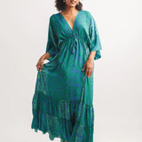 Satin Tiered Floral Kimono Maxi Dress
