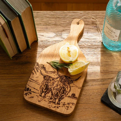 Hanging Oak Paddle - Scenic Highland Cow