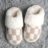 Checkered Faux Fur Slippers