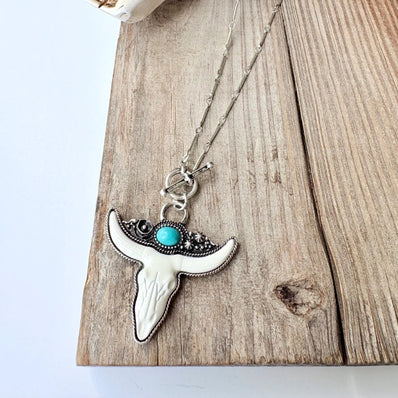 Western Steerhead Stone Pendant Necklace