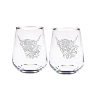 Set/2 Stemless Glasses - Highland Cow Side Profile