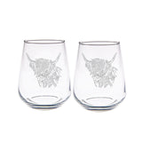 Set/2 Stemless Glasses - Highland Cow Side Profile