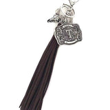 Western Belt Buckle Initial Tassel Keychain