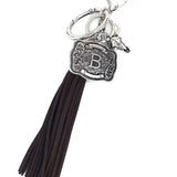 Western Belt Buckle Initial Tassel Keychain