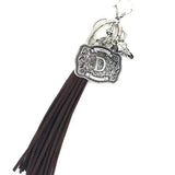 Western Belt Buckle Initial Tassel Keychain