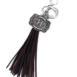 Western Belt Buckle Initial Tassel Keychain