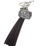 Western Belt Buckle Initial Tassel Keychain