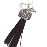 Western Belt Buckle Initial Tassel Keychain