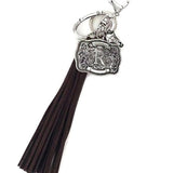 Western Belt Buckle Initial Tassel Keychain