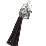 Western Belt Buckle Initial Tassel Keychain
