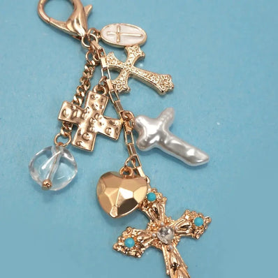 Western Heart Pearlized Cross Bag Charm
