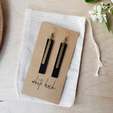 Leather Rectangular Brass Bar Earrings