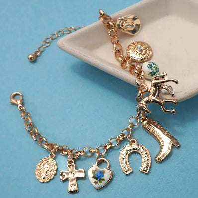 Western Boot Cross Charm Bracelet
