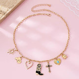 Boot Cross Blue Heart Charm Necklace