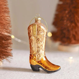 Cowboy Boot Glass Ornament