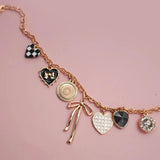 Bow Checker Heart Charm Necklace