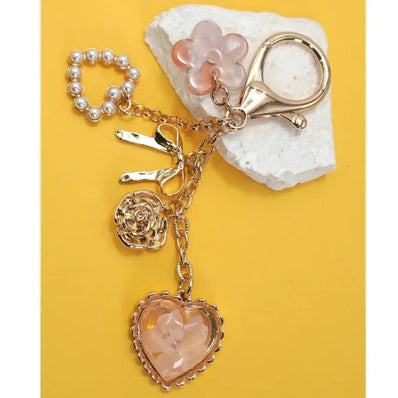 Pressed Flower Bow Pearl Heart Bag Charm