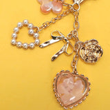 Pressed Flower Bow Pearl Heart Bag Charm