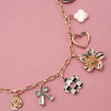 Bow Checker Heart Rhinestone Charm Necklace