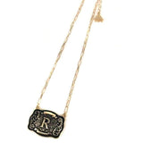 Western Belt Buckle Initial Necklace