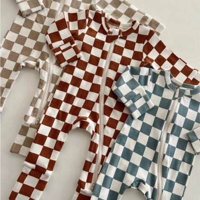 Checkerboard Organic 2-Way Zip Romper