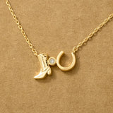 Western Boots Horse Shoe Charm Necklace