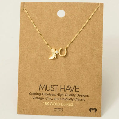 Western Boots Horse Shoe Charm Necklace