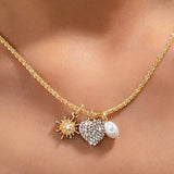 Celestial Heart & Pearl Charm Necklace