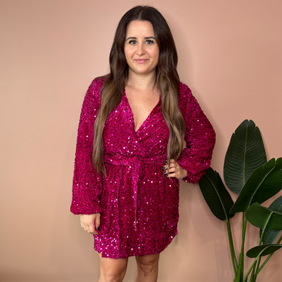 Cerise Velvet Sequin Dress