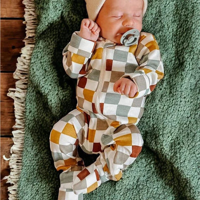 Checkerboard Organic Zip Footie