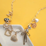 Checker Heart Floral Charm Necklace